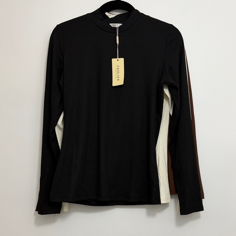 🆕 NWT 3 Pack Ekouaer Women's Ribbed Bodysuits - Black, Brown, Cream - Picture 5 of 9